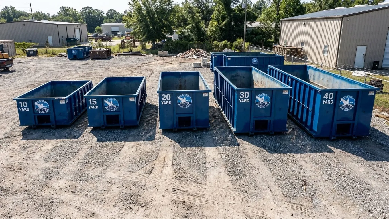 Roll-off dumpster sizes available from Blue Swan Dumpster Rental in Lakeland, Florida Roll-off dumpster sizes available from Blue Swan Dumpster Rental in Lakeland, Florida